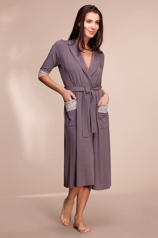 Viscose robe with lace "UNIQUE"
