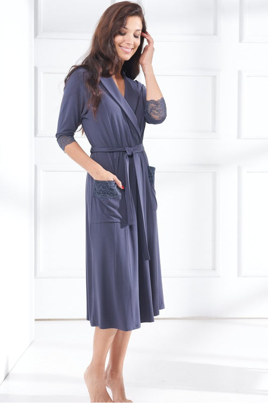 Viscose robe with lace "UNIQUE"